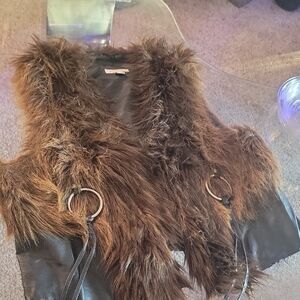 Faux Fur Vest with Leather Accents